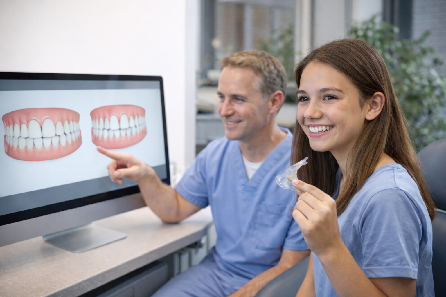 Teen talking with a dentist in brentwood mo about invisalign clear aligner