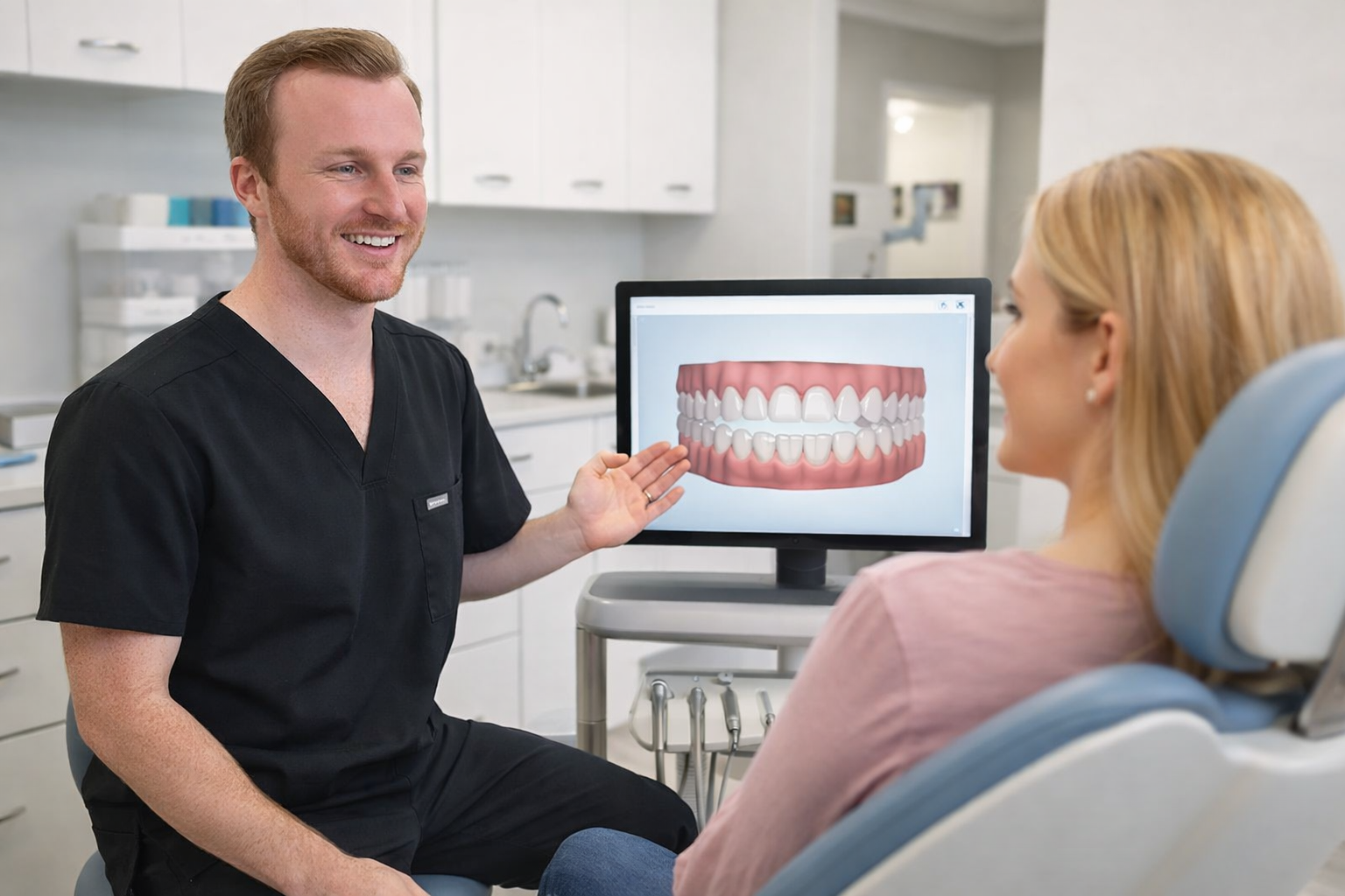 Patient in an invisalign consultation with dentist in Brentwood MO